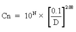 Formula for Table of Selected ISO 209 airborne particulate cleanliness classes for cleanrooms and clean zones