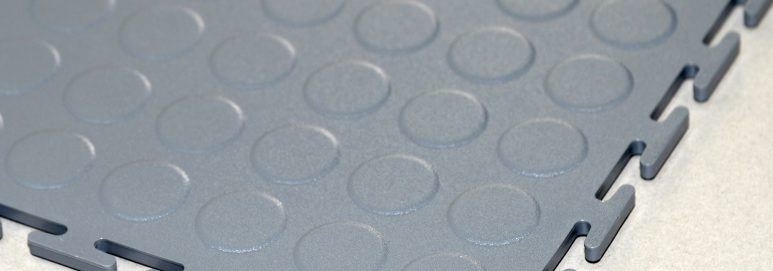 Ecotile 7mm interlocking floor tiles Dark Grey Raised Disk