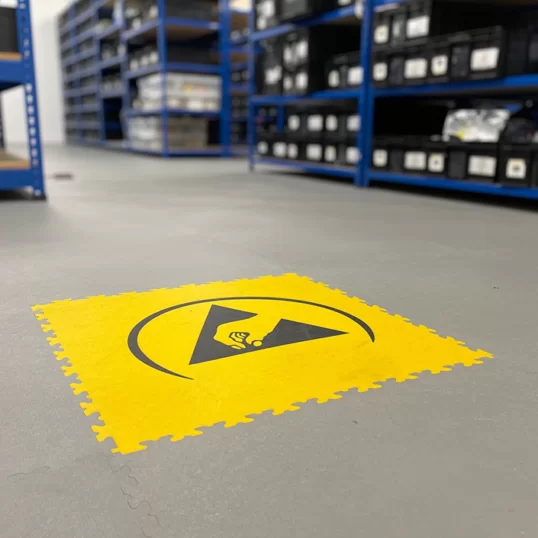 static dissipative logo embedded into Ecotile floor