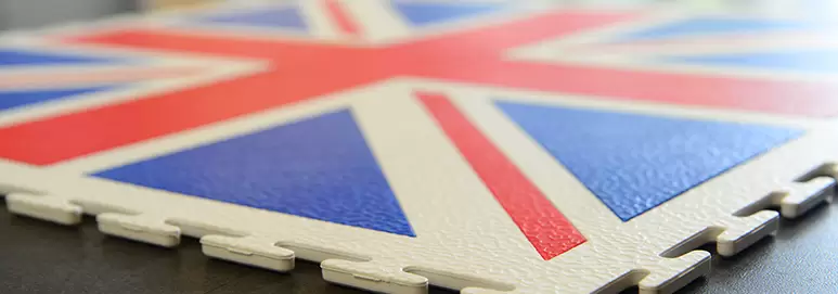 Ecotile floor tiles printed with Union Jack