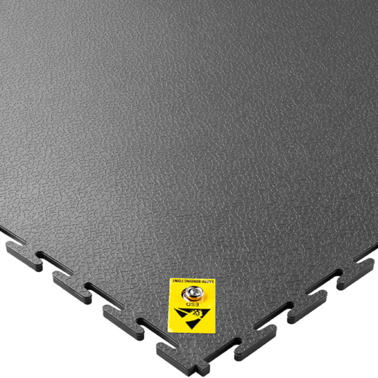E500/7 T-Joint ESD floor tile in dark grey with grounding stud