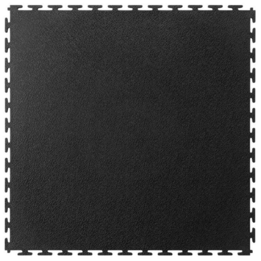 Image of a black Ecotile RE500/7 interlocking floor tile, manufactured using 100% recycled materials