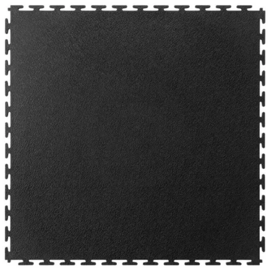 Image of a black Ecotile RE500/7 interlocking floor tile, manufactured using 100% recycled materials