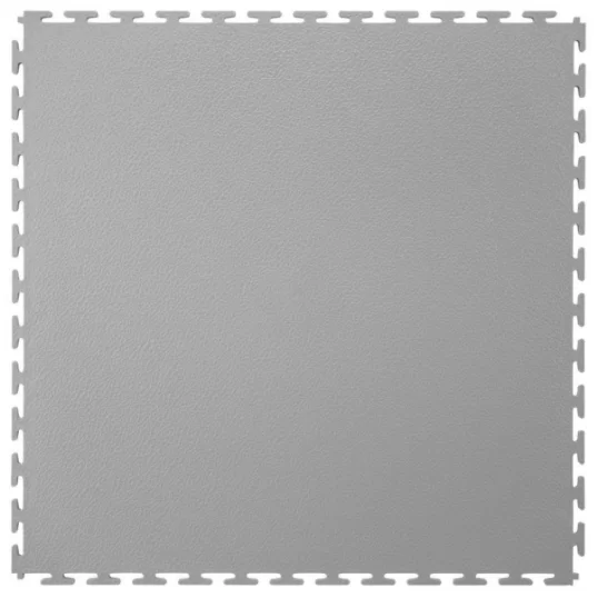 Image of a light grey Ecotile RE500/7 interlocking floor tile, manufactured using 100% recycled materials