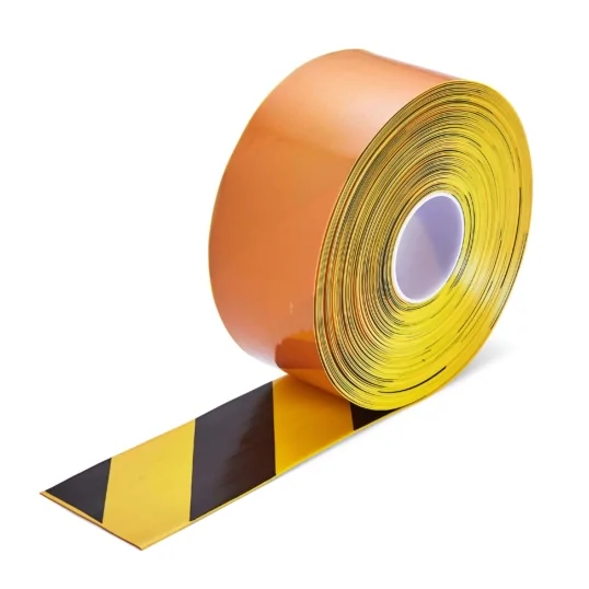 Roll of yellow and black striped hazard line makring tape