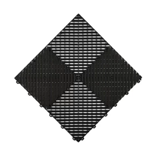 A Swisstrax Ribtrax Pro vented garage floor tile in Jet Black