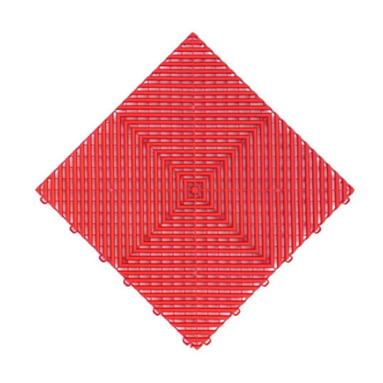 Une dalle de sol de garage Swisstrax Ribtrax Pro à aération, couleur « Racing Red »