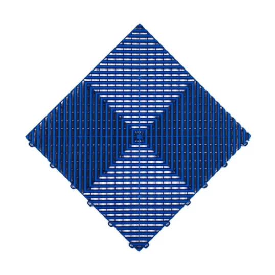 A Swisstrax Ribtrax Pro vented garage floor tile in Royal Blue