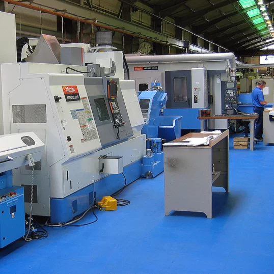 Custom colour blue Ecotile in a factory, showing how ecotile can be used for custom branding