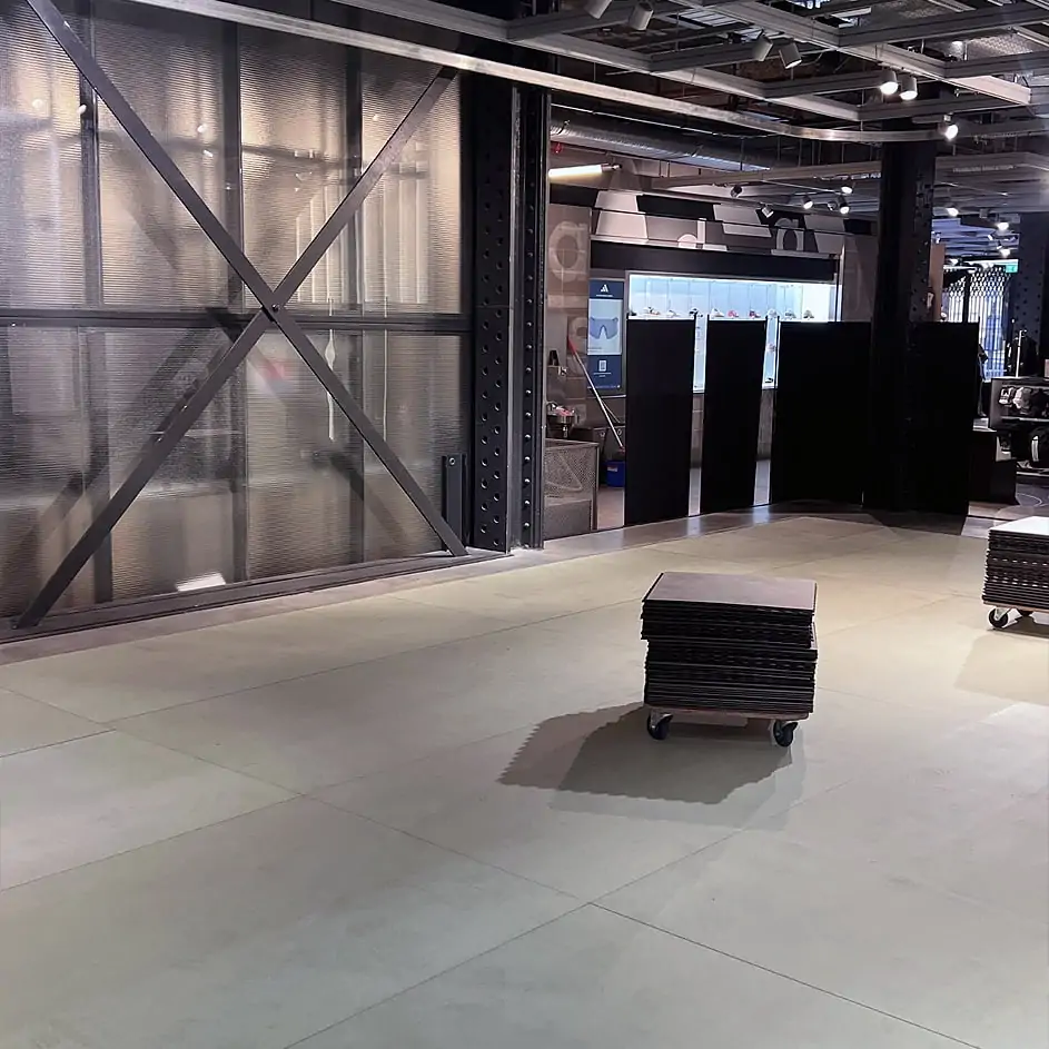 Ecotile arriving on site at the Adidas store London
