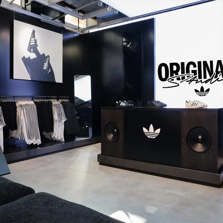 Shot of full DENT Studio collaboration with Adidas Originals Campaign and Ecotile Flooring