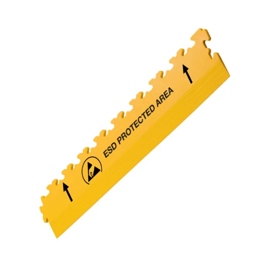 Printed edge ramps with safety signage for ecotile floors