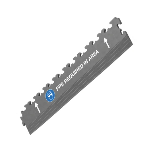 Shot of printed ecotile edge ramp with ppe safety signage built in